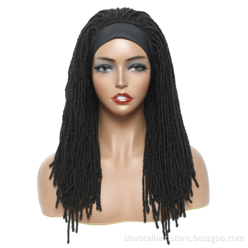 Long Black Straight Headband Dreadlock Wig Synthetic Soft Faux Locs Wigs Braiding Crochet Twist Hair Wigs For Black Women/Men